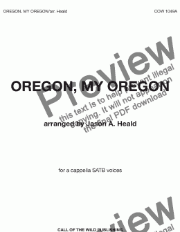 page one of "Oregon, My Oregon " for a cappella SAB voices