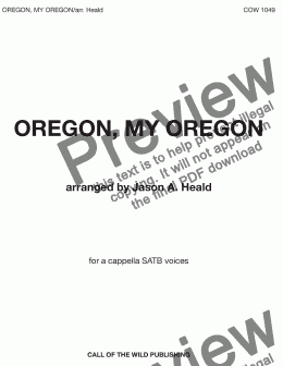 page one of "Oregon, My Oregon" for a cappella SATB voices