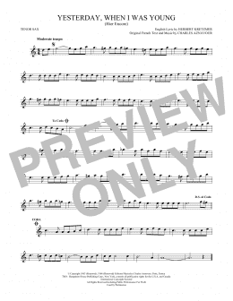 page one of Yesterday, When I Was Young (Hier Encore) (Tenor Sax Solo)