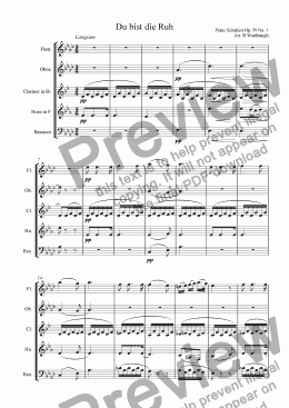 page one of Du bist die Ruh (for wind quintet)