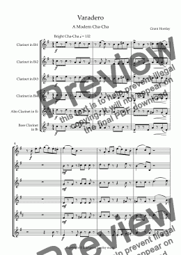 page one of "Varadero" A Modern Cha-Cha for Clarinet Choir