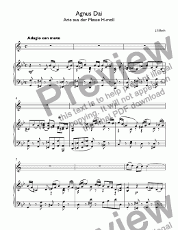 page one of Bach - Agnus Dei (Mass in B minor  BWV 232) (Arie aus der Messe H-moll) - for trumpet Bb & piano