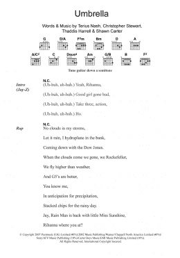page one of Umbrella (Guitar Chords/Lyrics)