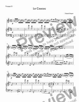 page one of Louis-Claude Daquin - Le Coucou for trumpet D & piano