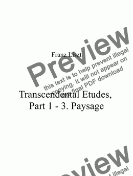 page one of Franz Liszt - Transcendental Etudes, Part 1 - 3 Paysage