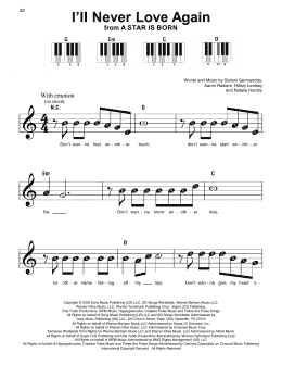 page one of I'll Never Love Again (from A Star Is Born) (Super Easy Piano)