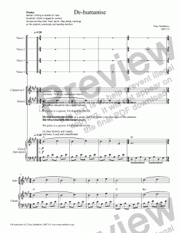 page one of De-humanise (Voices, Solo instrument, Chordal instrument)