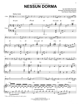 page one of Nessun Dorma (Cello and Piano)