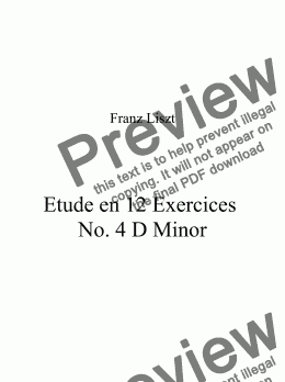 page one of Franz Liszt - Etude en 12 Exercices No 4 D Minor