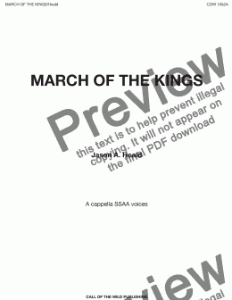 page one of "March of the Kings" for a cappella SSA voices