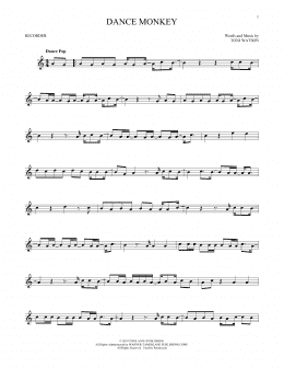 page one of Dance Monkey (Recorder Solo)