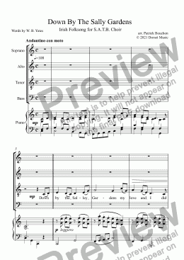page one of Down By The Sally Gardens for S.A.T.B. Choir and Piano