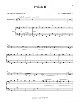 page one of Prelude II (Andante Con Moto E Poco Rubato) (Trumpet and Piano)
