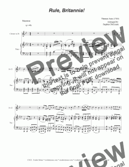 page one of Rule, Britannia! (Bb-Clarinet solo and Piano)