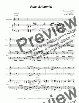 page one of Rule, Britannia! (Duet for Soprano and Alto Saxophone)
