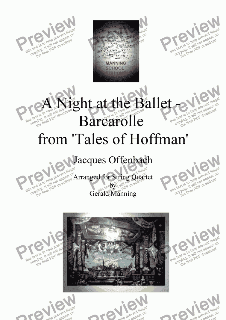 page one of A Night at the Ballet - Offenbach, J. - 'Barcarolle' from 'Tales of Hoffmann' - arr. for String Quartet by Gerald Manning