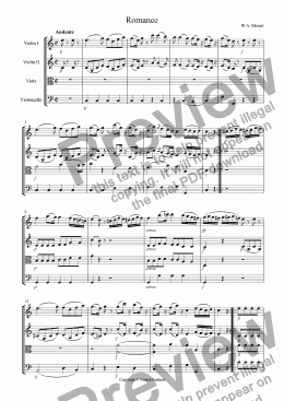 page one of Romance from Eine Kleine Nachtmusik Mozart for String Quartet