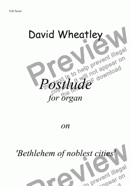 page one of Postlude on 'Bethlehem of noblest cities' for solo organ by David Wheatley