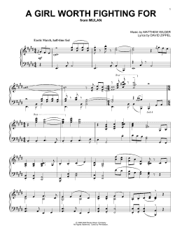 page one of A Girl Worth Fighting For (from Mulan) (Piano Solo)