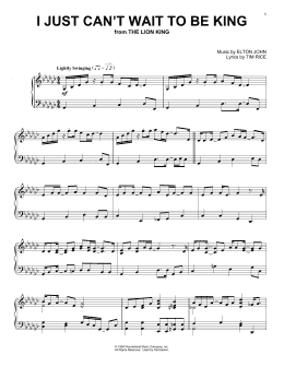 page one of I Just Can't Wait To Be King (from The Lion King) (Piano Solo)