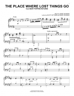 page one of The Place Where Lost Things Go (from Mary Poppins Returns) (Piano Solo)