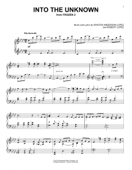 page one of Into The Unknown (from Disney's Frozen 2) (Piano Solo)