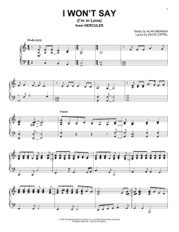 page one of I Won't Say (I'm In Love) (from Hercules) (Piano Solo)