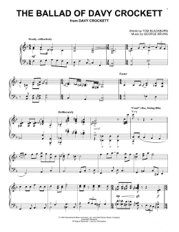 page one of The Ballad Of Davy Crockett (from Davy Crockett) (Piano Solo)