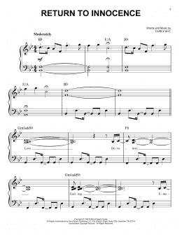 page one of Return To Innocence (Easy Piano)