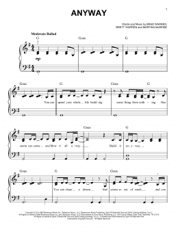page one of Anyway (Easy Piano)