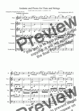 page one of Mendelssohn: Andante and Presto for flute and strings (arr. from Songs without Words, Bk 1#2, Bk 6 #34)