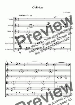 page one of Oblivion - A. Piazzolla. For Violin solo & Strings