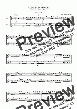 page one of J.B.Loeillet Sonata D-moll Op. 2 Nr 3 ur 6 Sonater för 2 Fl