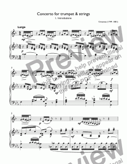page one of Cimarosa - Concerto for trumpet and strings in C major - for trumpet piccolo Bb & piano 1. Introduzione  