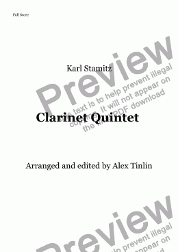 page one of Clarinet Quintet in D Major