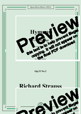 page one of Richard Strauss-Hymnus,in D flat Major,Op.33 No.3,for Voice and Piano