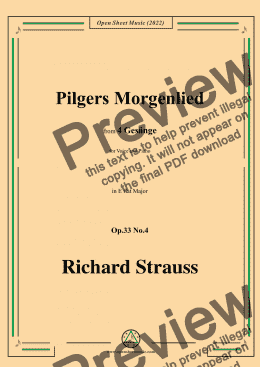 page one of Richard Strauss-Pilgers Morgenlied,in E flat Major,Op.33 No.4,for Voice and Piano