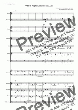 page one of O Holy Night (Londonderry Air) – SATB, String quartet, Piano, Flute, Bassoon