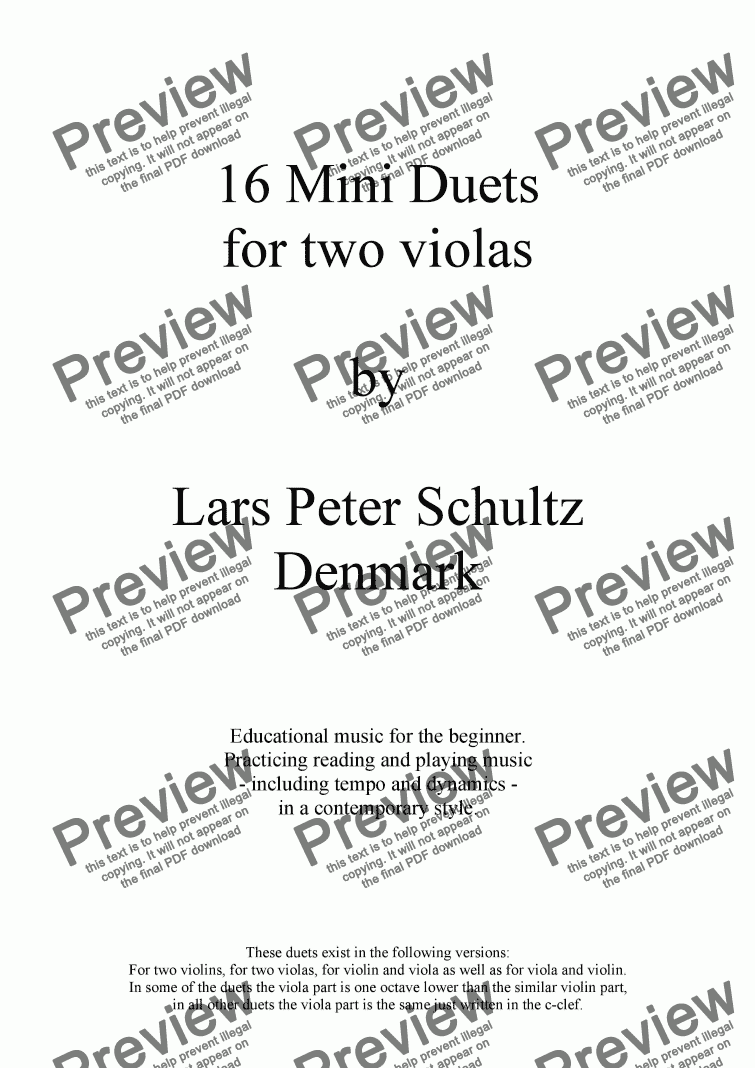page one of 16 Mini Duets for two violas