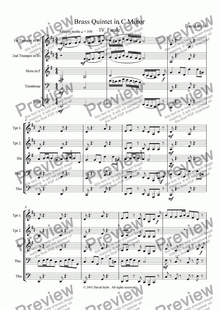 page one of Brass Quintet in C Minor: IV. Finale: Allegro molto