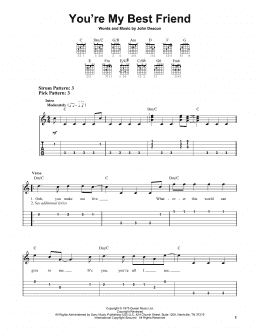 page one of You're My Best Friend (Easy Guitar Tab)