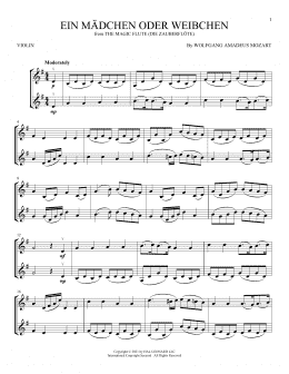 page one of Ein Madchen Oder Weibchen (Violin Duet)