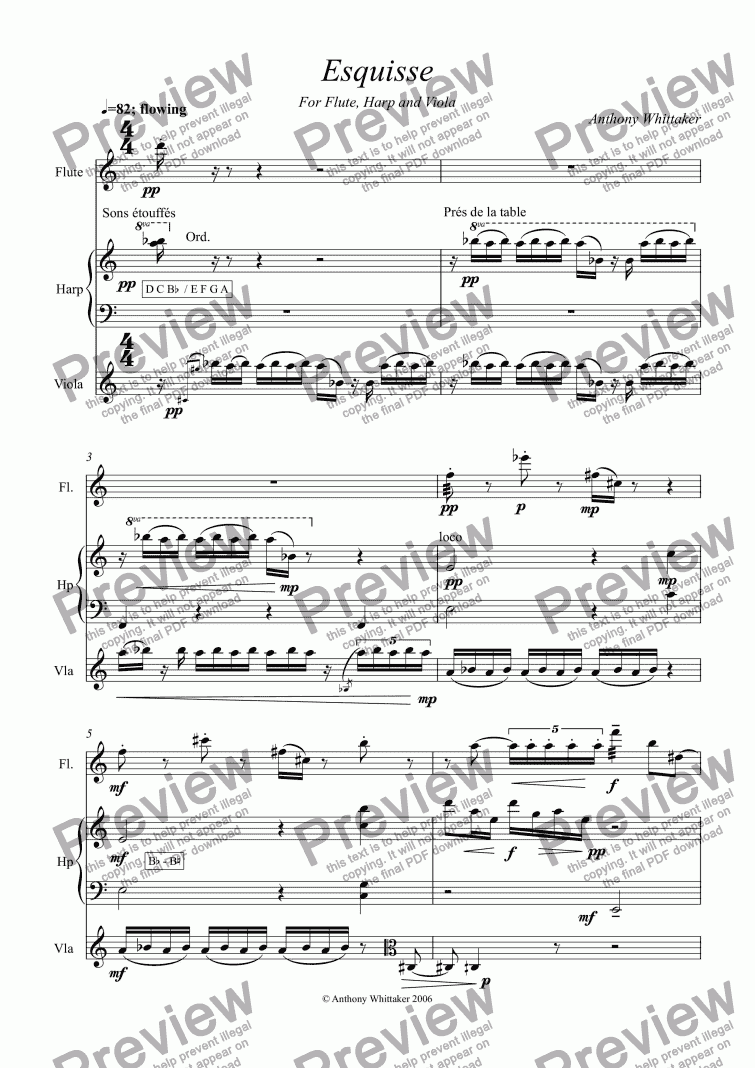 page one of Esquisse for Flute, Viola and Harp