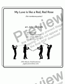page one of My Luve is like a Red Red Rose - Trombone Quartet