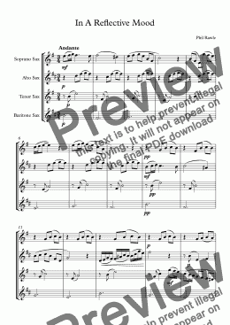 page one of In A Reflective Mood - Saxophone Quartet