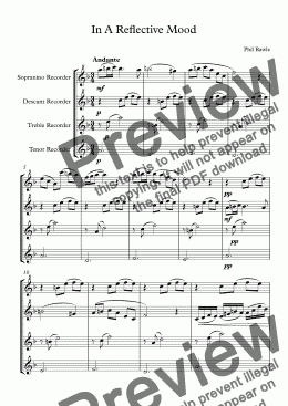 page one of In A Reflective Mood - Recorder Quartet