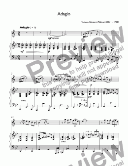 page one of Albinoni - Adagio (jazz version) for trumpet Bb & piano