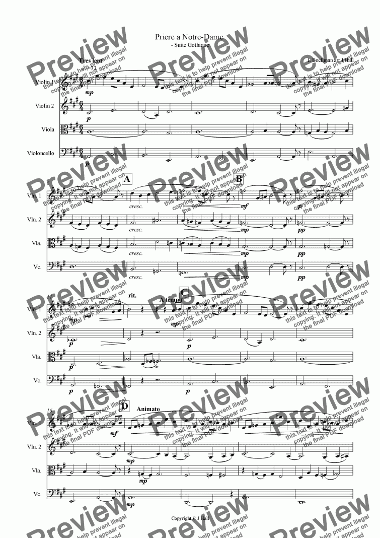 page one of Priere a Notre Dame - Suite Gothique - String Quartet Music for Weddings