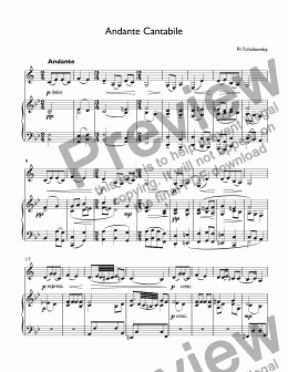page one of Tchaikovsky - Andante Cantabile for 4-valves flugelhorn Bb & piano in Bb major light version