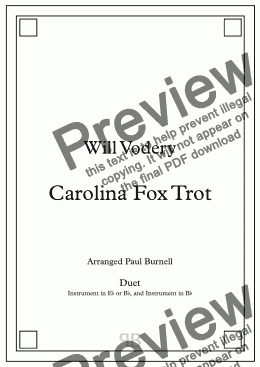 page one of Carolina Fox Trot, arranged for duet: instrument in Eb or Bb, and instrument in Bb - Score and Parts